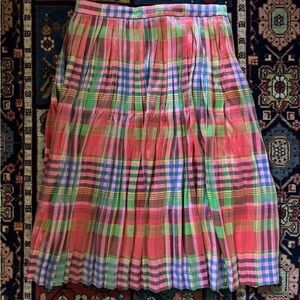 Pleated Multicolor Plaid Skirt - Pink & Green